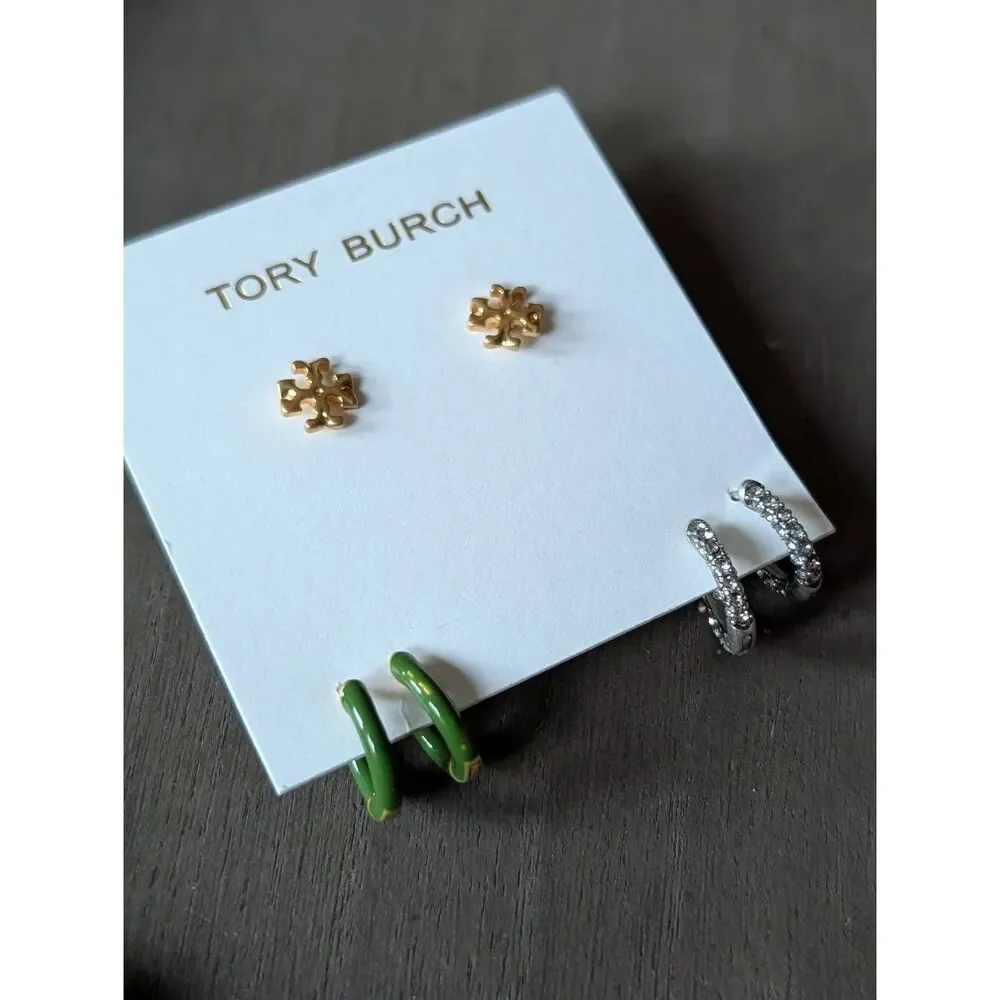 TORY BURCH Roxanne Hoop Earrings and T Logo Stud Set of 3